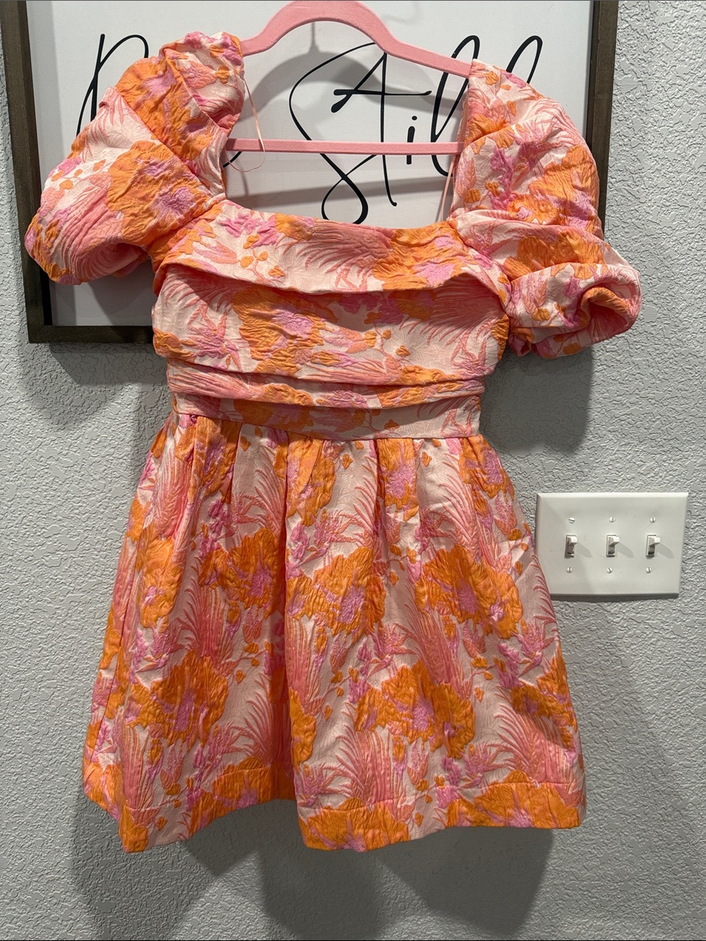 Lena Pink & Orange Puff-Sleeve Mini Dress